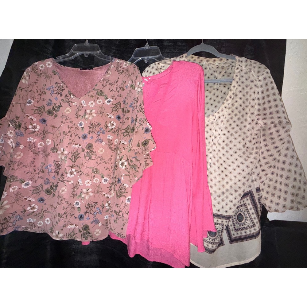 Women Work Blouse Lot Size Large 3 Tops Floral Counterparts Lucky Office Career